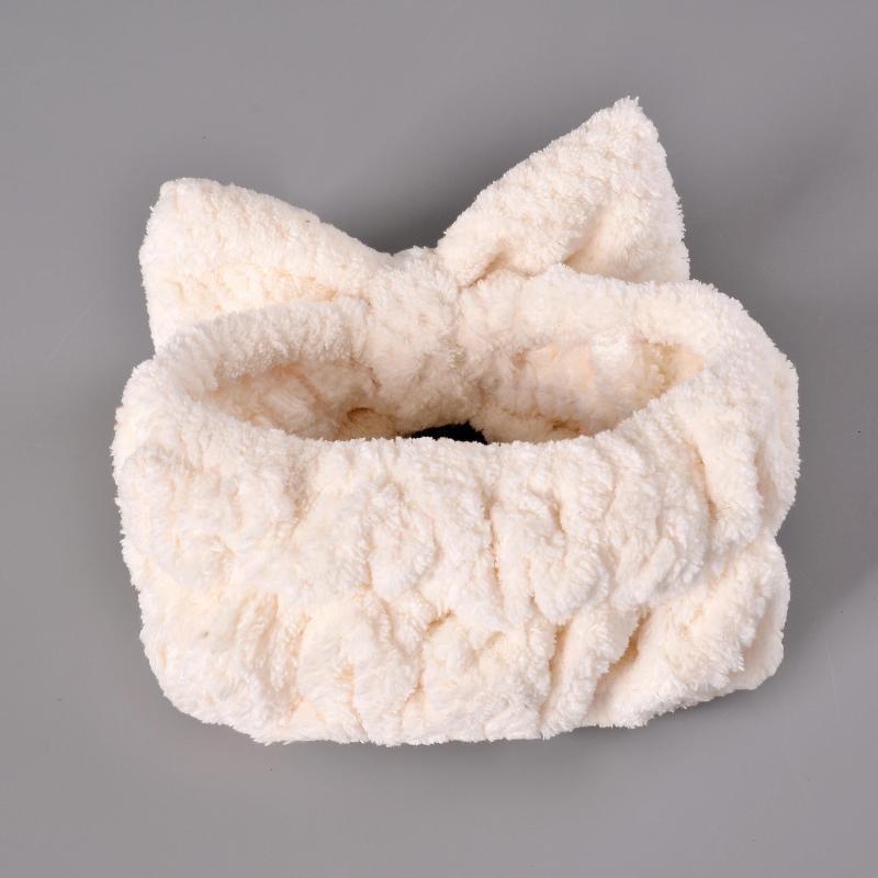 Coral Velvet Bow Decor Bath Headband Makeup Skincare Hair Band