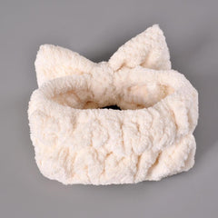 Coral Velvet Bow Decor Bath Headband Makeup Skincare Hair Band