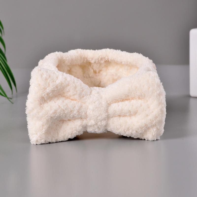Coral Velvet Bow Decor Bath Headband Makeup Skincare Hair Band
