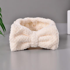 Coral Velvet Bow Decor Bath Headband Makeup Skincare Hair Band