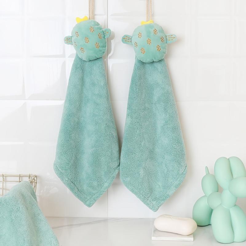 Coral Fleece Cactus Hand Towel Green Kitchen Absorbent Cloth