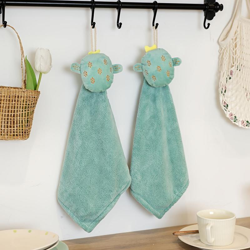 Coral Fleece Cactus Hand Towel Green Kitchen Absorbent Cloth