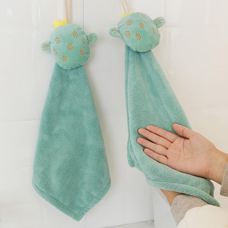 Coral Fleece Cactus Hand Towel Green Kitchen Absorbent Cloth