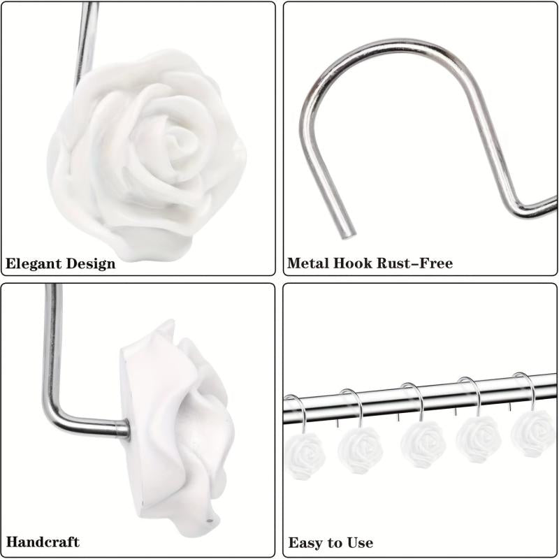 12pcs Rose Shower Curtain Hook - Decorative Bathroom Accessories