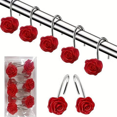 12pcs Rose Shower Curtain Hook - Decorative Bathroom Accessories