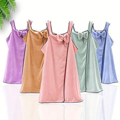 Sleeveless Coral Fleece Bath Towel Spaghetti Strap Bathrobe With Bow Tie