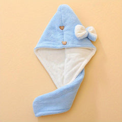 Hair Towel With Button Soft Hair Drying Cap Hair Towel With Bow