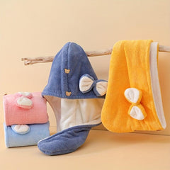 Hair Towel With Button Soft Hair Drying Cap Hair Towel With Bow