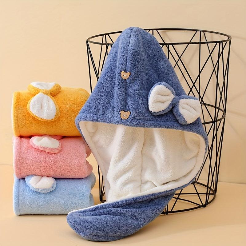 Hair Towel With Button Soft Hair Drying Cap Hair Towel With Bow