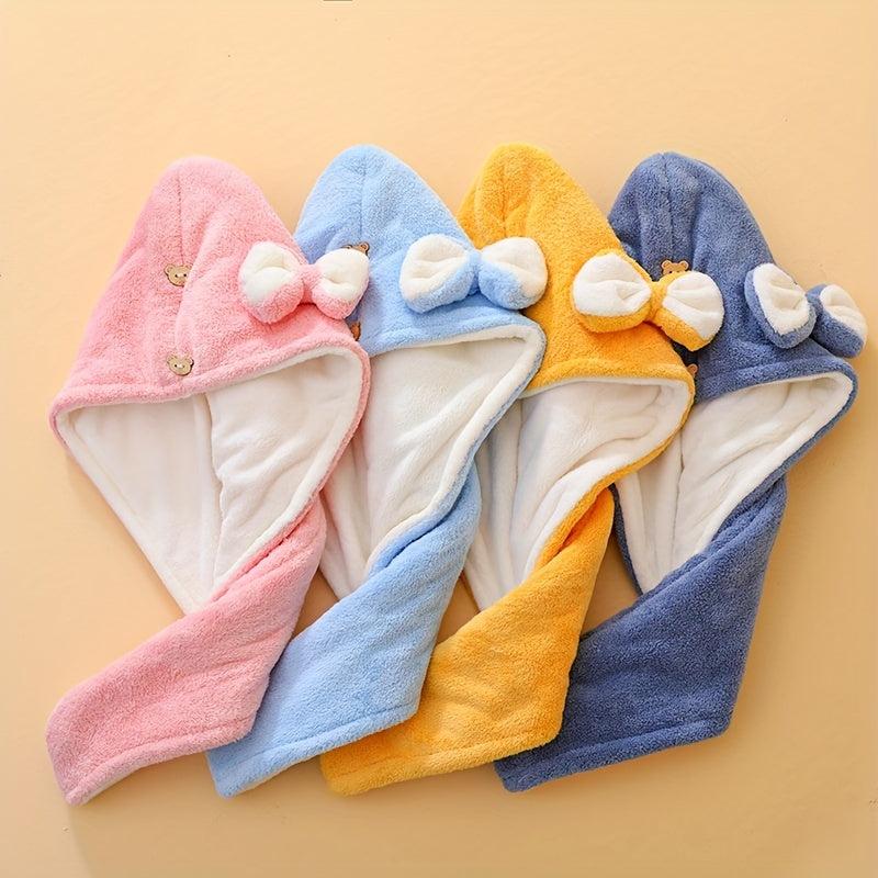 Hair Towel With Button Soft Hair Drying Cap Hair Towel With Bow