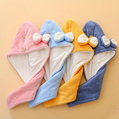 Hair Towel With Button Soft Hair Drying Cap Hair Towel With Bow
