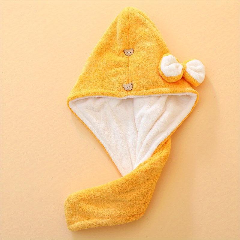 Hair Towel With Button Soft Hair Drying Cap Hair Towel With Bow