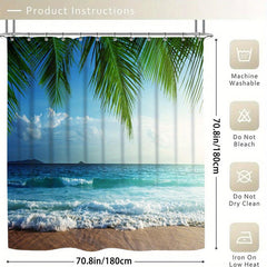 4pcs Seaside Shower Curtain Set Waterproof Bathroom Decor