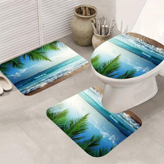 4pcs Seaside Shower Curtain Set Waterproof Bathroom Decor