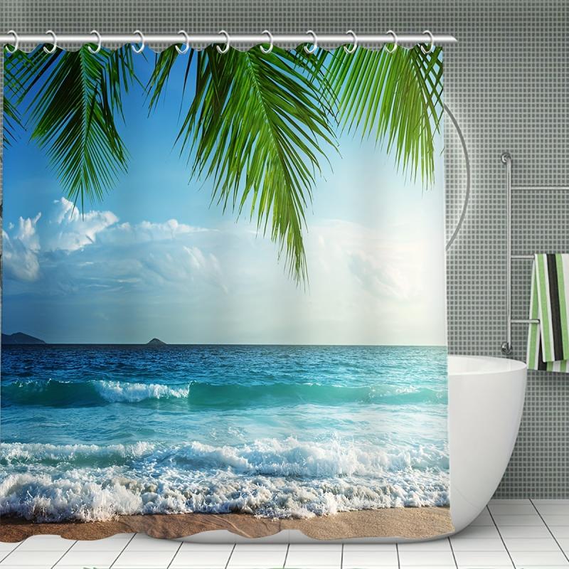 4pcs Seaside Shower Curtain Set Waterproof Bathroom Decor