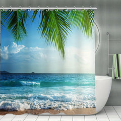 4pcs Seaside Shower Curtain Set Waterproof Bathroom Decor