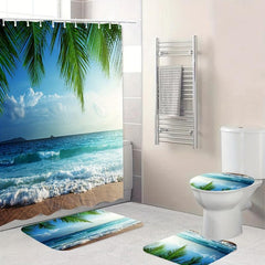 4pcs Seaside Shower Curtain Set Waterproof Bathroom Decor