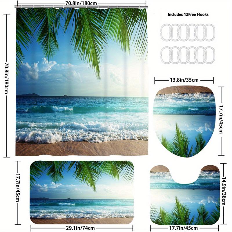 4pcs Seaside Shower Curtain Set Waterproof Bathroom Decor