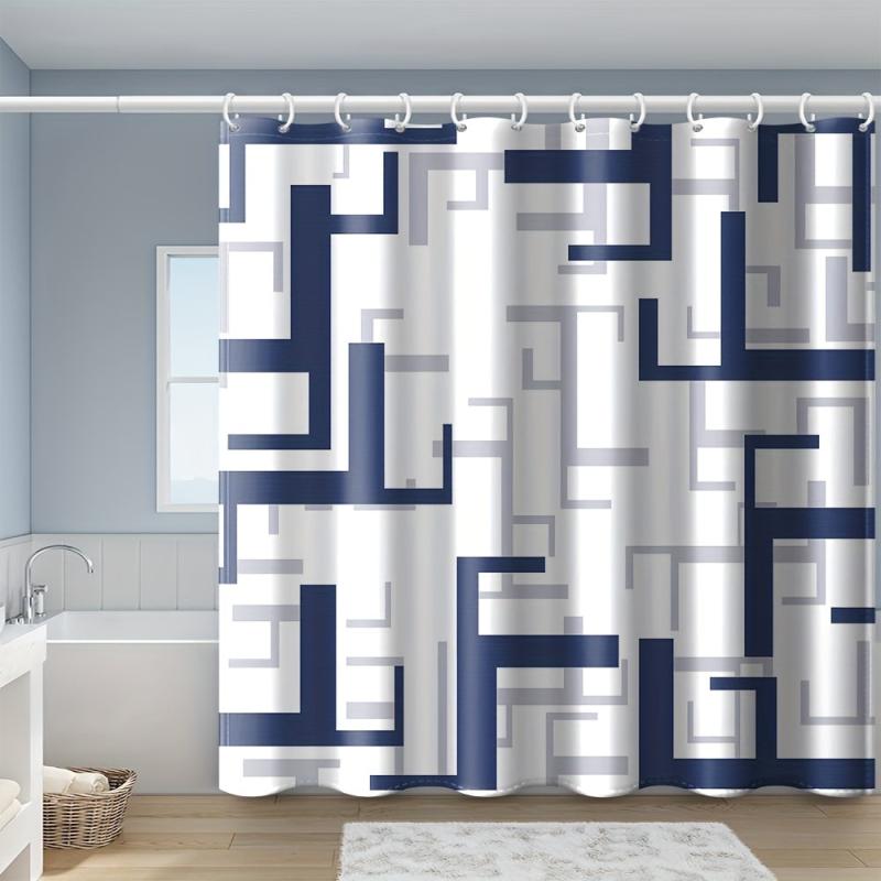 Geometric Stitching Pattern Shower Curtain Modern Decor
