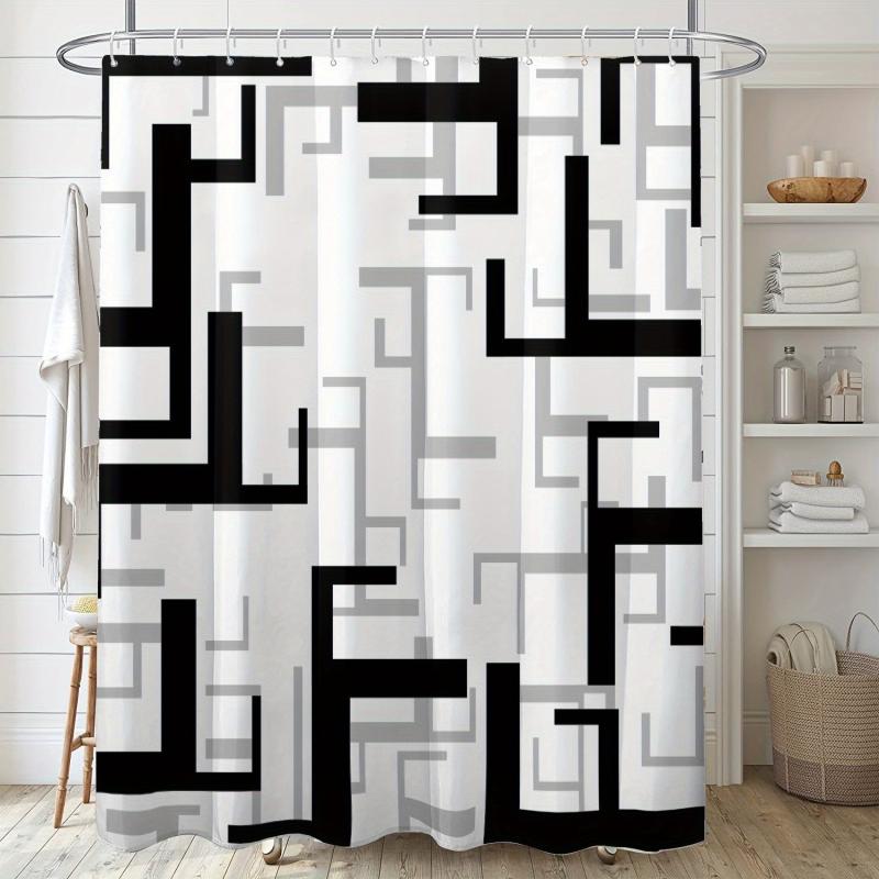 Geometric Stitching Pattern Shower Curtain Modern Decor