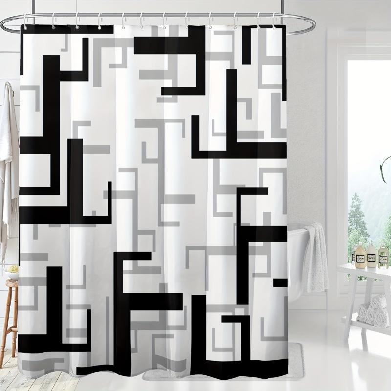 Geometric Stitching Pattern Shower Curtain Modern Decor