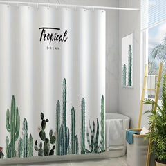 Cactus Printed Shower Curtain Waterproof With 12 Grommets & Hooks