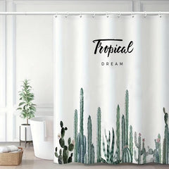 Cactus Printed Shower Curtain Waterproof With 12 Grommets & Hooks