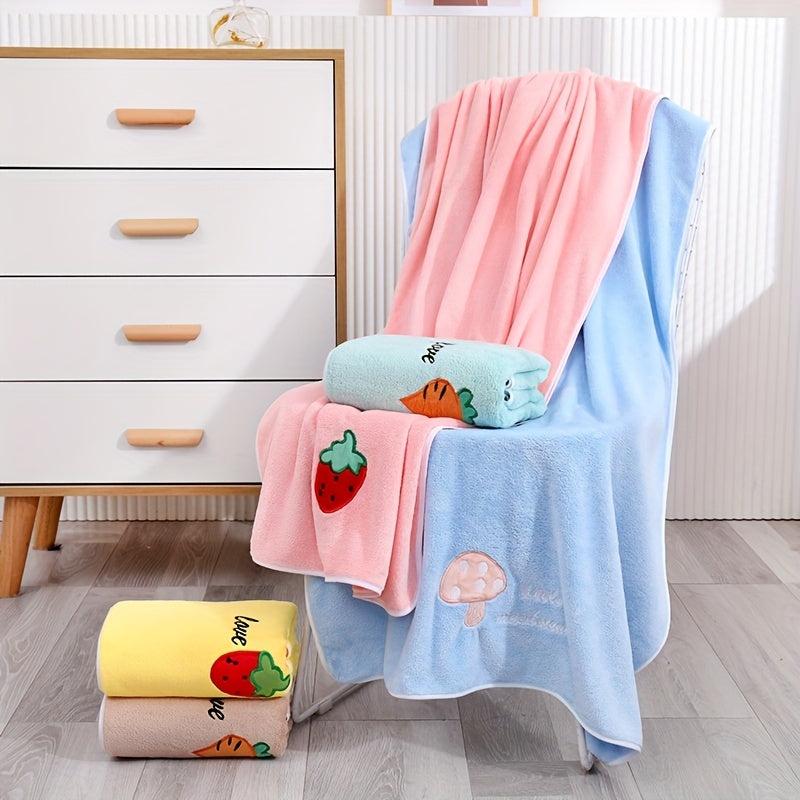 Fruit & Veg Bath Towel Soft Coral Fleece Quick Dry Absorbent Skin-friendly Towel