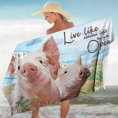 Piggy Pattern Beach Towel Absorbent Soft Microfiber Blanket