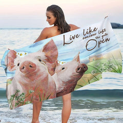 Piggy Pattern Beach Towel Absorbent Soft Microfiber Blanket
