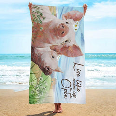 Piggy Pattern Beach Towel Absorbent Soft Microfiber Blanket