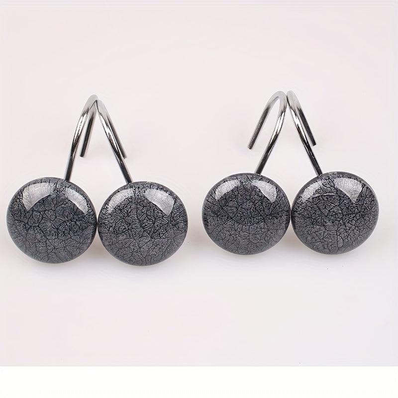 12pcs Marble Crack Shower Curtain Hooks Anti Rust Rings Bathroom Accessories