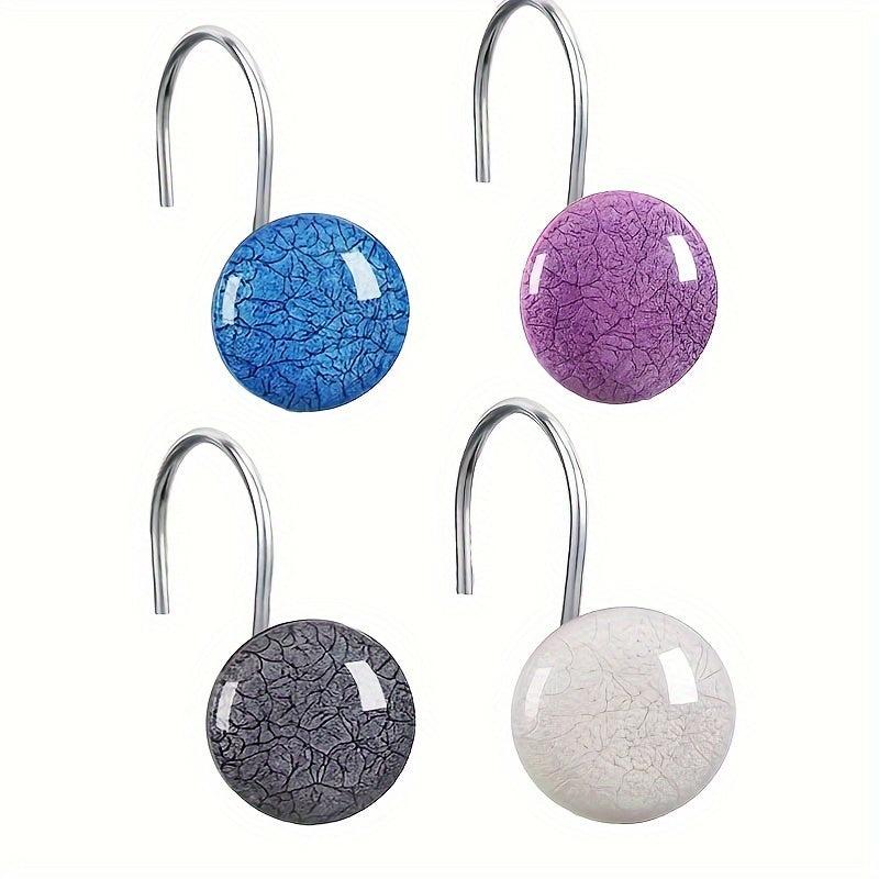 12pcs Marble Crack Shower Curtain Hooks Anti Rust Rings Bathroom Accessories