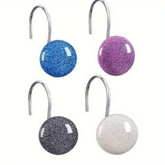 12pcs Marble Crack Shower Curtain Hooks Anti Rust Rings Bathroom Accessories