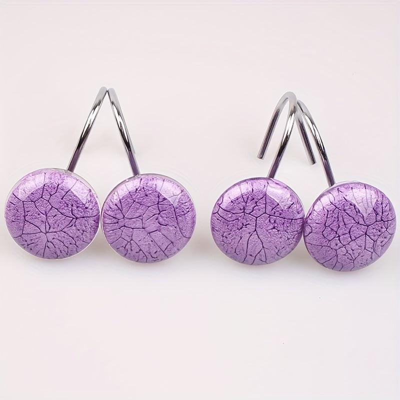 12pcs Marble Crack Shower Curtain Hooks Anti Rust Rings Bathroom Accessories