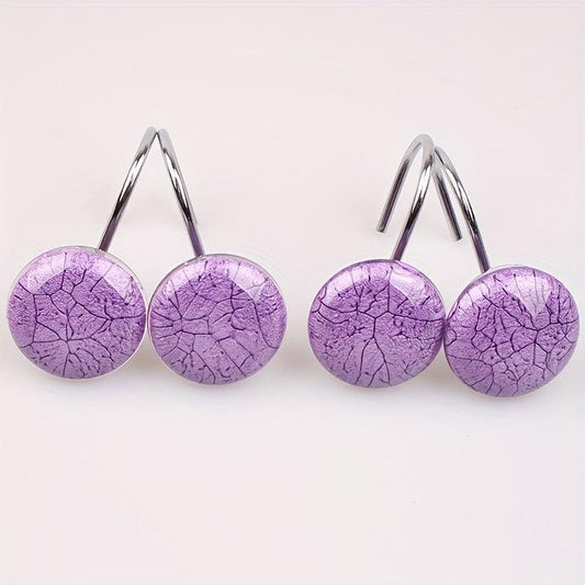 12pcs Marble Crack Shower Curtain Hooks Anti Rust Rings Bathroom Accessories