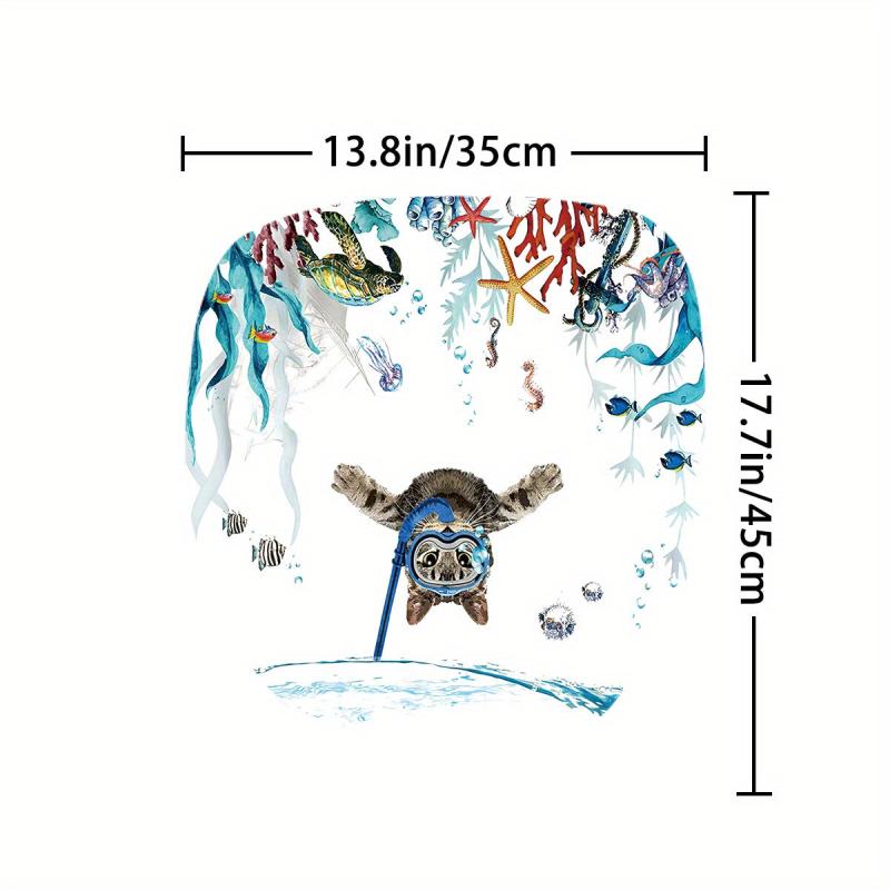 Bathroom Rugs Shower Curtain Diving Cat Pattern Waterproof Set