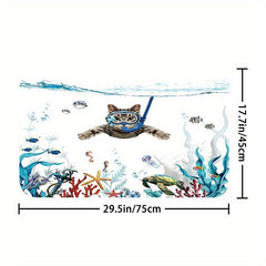Bathroom Rugs Shower Curtain Diving Cat Pattern Waterproof Set