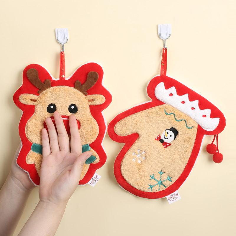Christmas Fingertip Towel Coral Fleece Soft Cleaning Rag Absorbent Towel