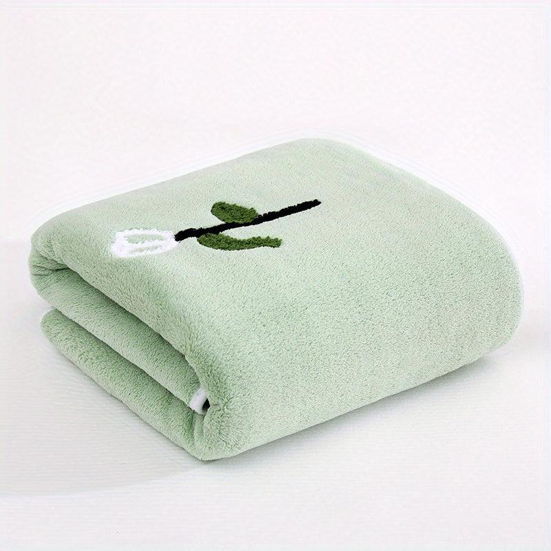 Soft Coral Fleece Bath Towel Flower Pattern Quick Dry Absorbent Towel - 55x12