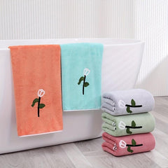 Soft Coral Fleece Bath Towel Flower Pattern Quick Dry Absorbent Towel - 55x12