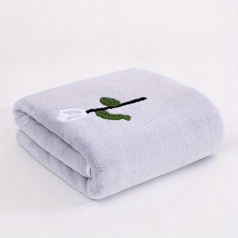 Soft Coral Fleece Bath Towel Flower Pattern Quick Dry Absorbent Towel - 55x12