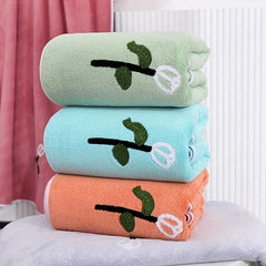 Soft Coral Fleece Bath Towel Flower Pattern Quick Dry Absorbent Towel - 55x12