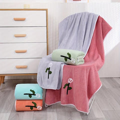 Soft Coral Fleece Bath Towel Flower Pattern Quick Dry Absorbent Towel - 55x12