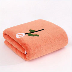 Soft Coral Fleece Bath Towel Flower Pattern Quick Dry Absorbent Towel - 55x12