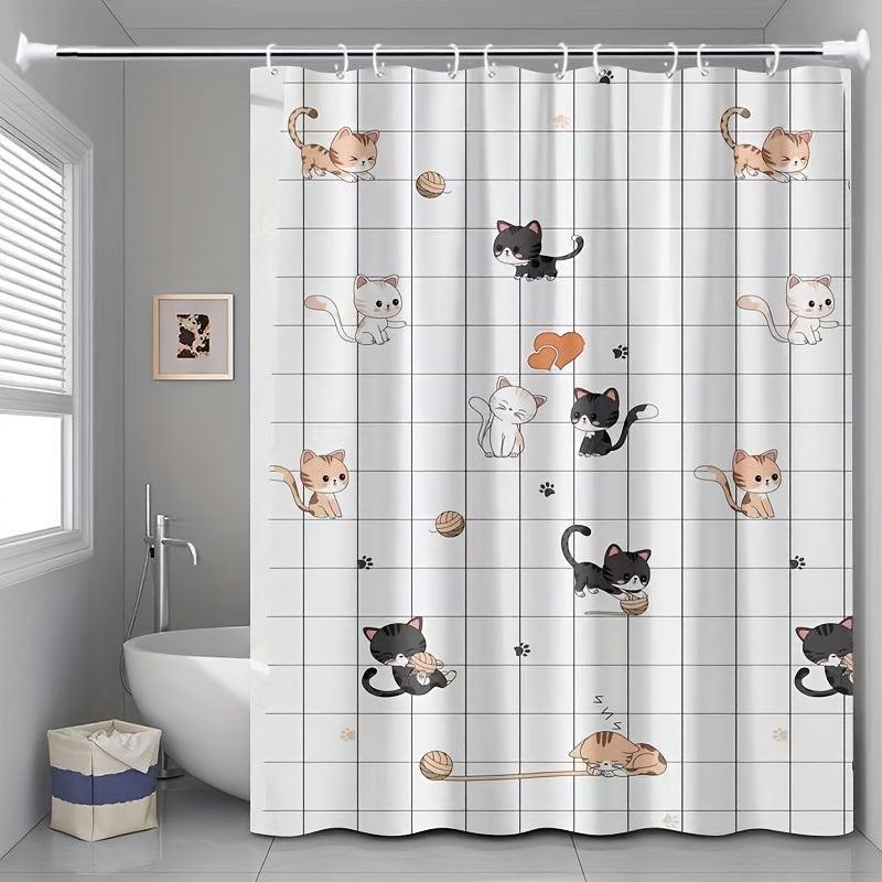 Funny Cat Shower Curtain Set with 12 Hooks