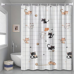 Funny Cat Shower Curtain Set with 12 Hooks