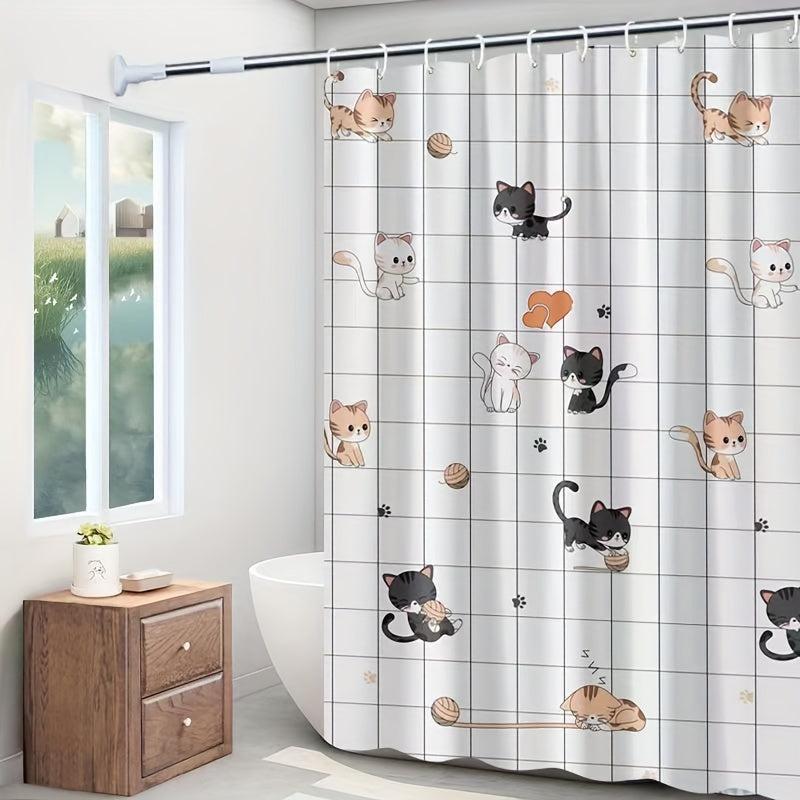 Funny Cat Shower Curtain Set with 12 Hooks