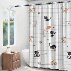 Funny Cat Shower Curtain Set with 12 Hooks