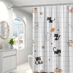 Funny Cat Shower Curtain Set with 12 Hooks